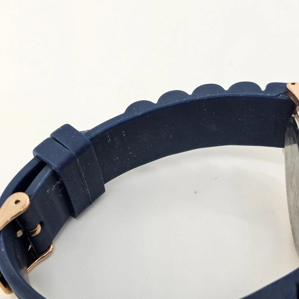 Unisex‎ Watch 38MM Blue Dial Blue Gold Case Blue Plastic Band Straps New Battery